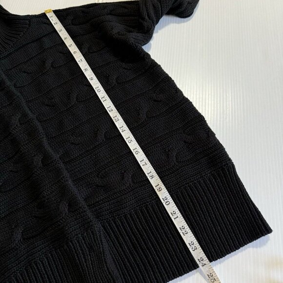 TALBOTS Woman Petite 2X Cable Knit Cowl Neck Sweater Snap Button Black Cotton - Picture 9 of 14